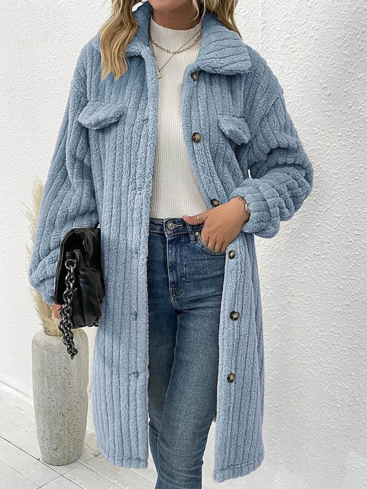 Long blue sherpa coat, additional view