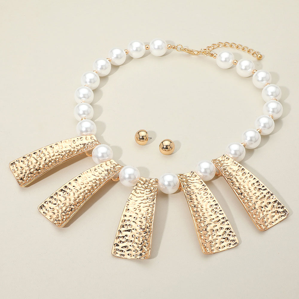 Pearl and Hammered Statement Necklace