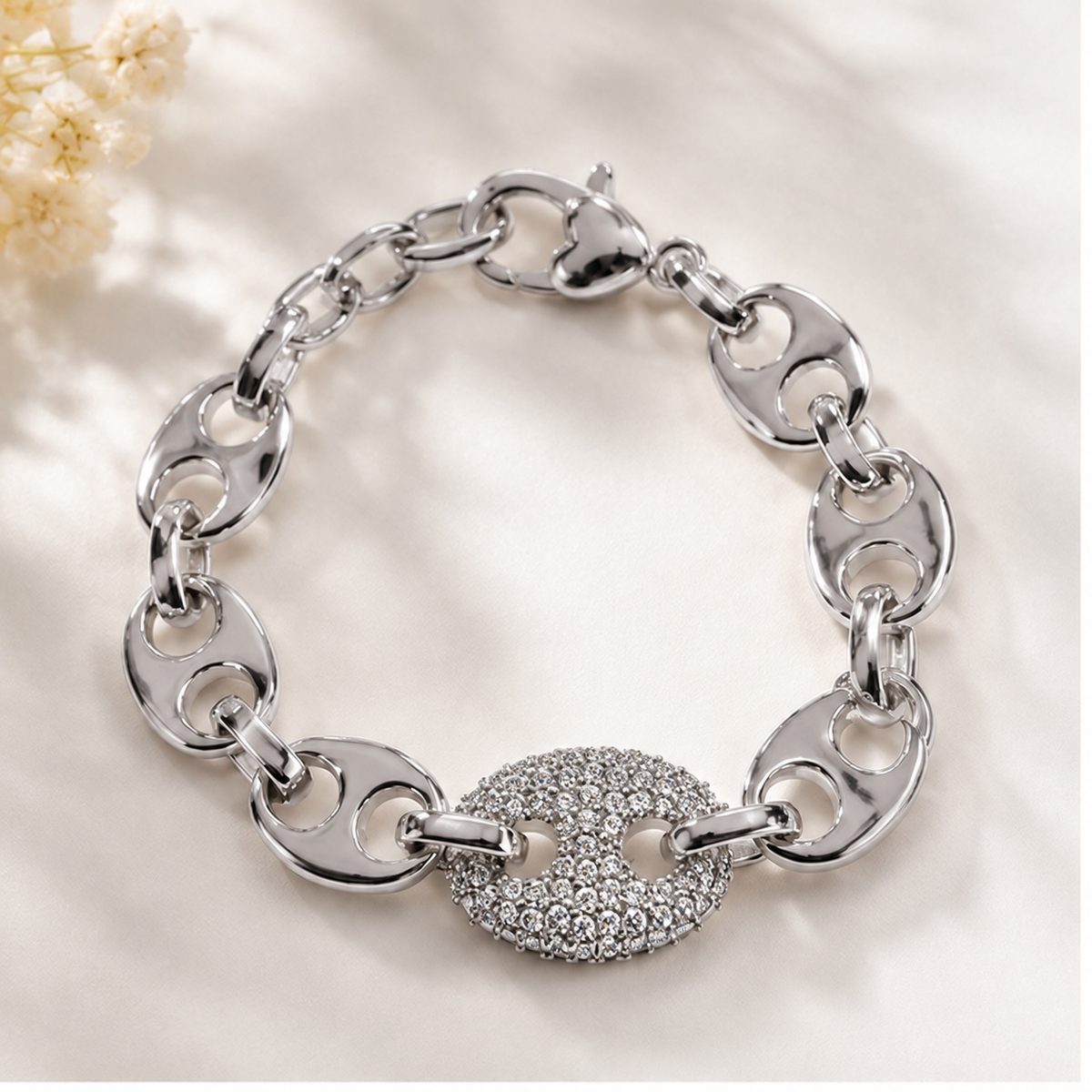 Silver-tone crystal statement link bracelet