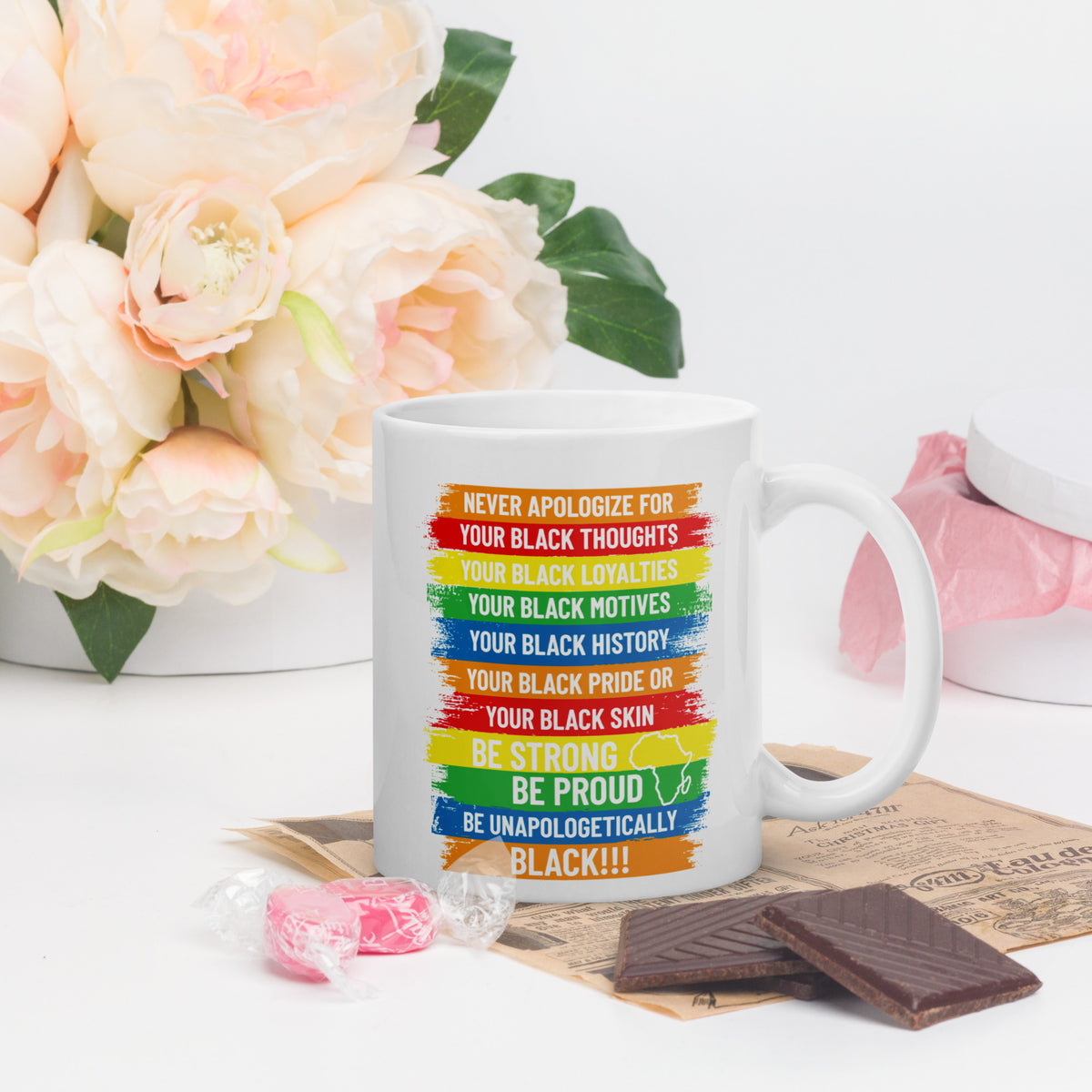 Never apologize coffee mug