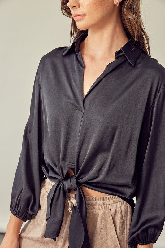 Front Tie Shirt – Black