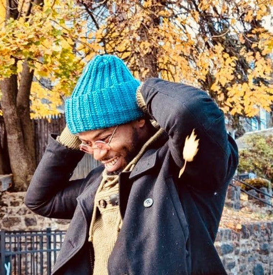Handmade crochet beanie in turquoise