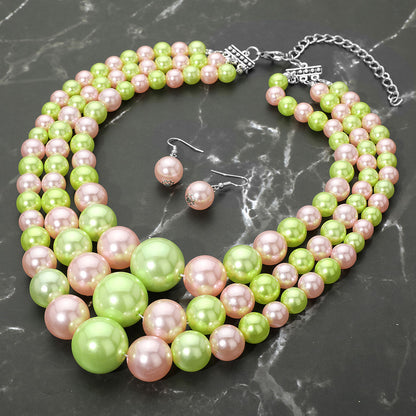 Pink beaded pearl necklace, 18 inch