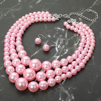 Pink and green beaded pearl necklace option