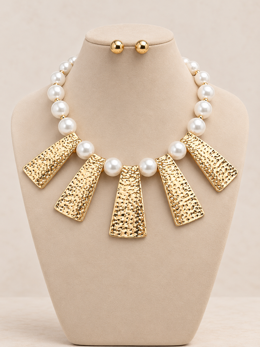 Pearl and Hammered Statement Necklace