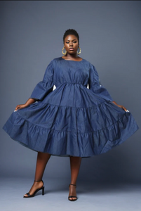 tiered denim midi dress Tiered Denim Midi Dress L