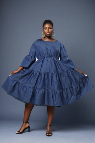 Tiered Denim Midi Dress