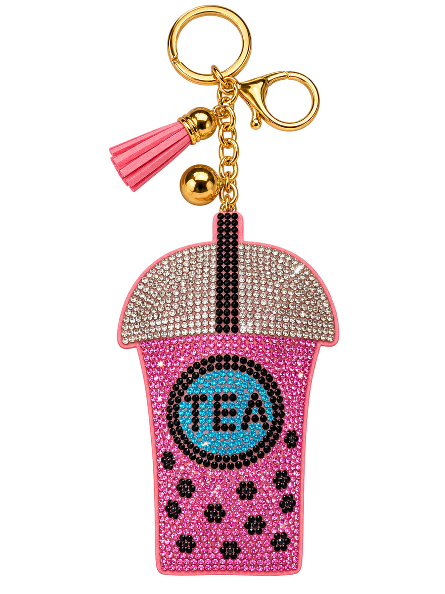 Pink Rhinestone Bubble Tea Bag Charm