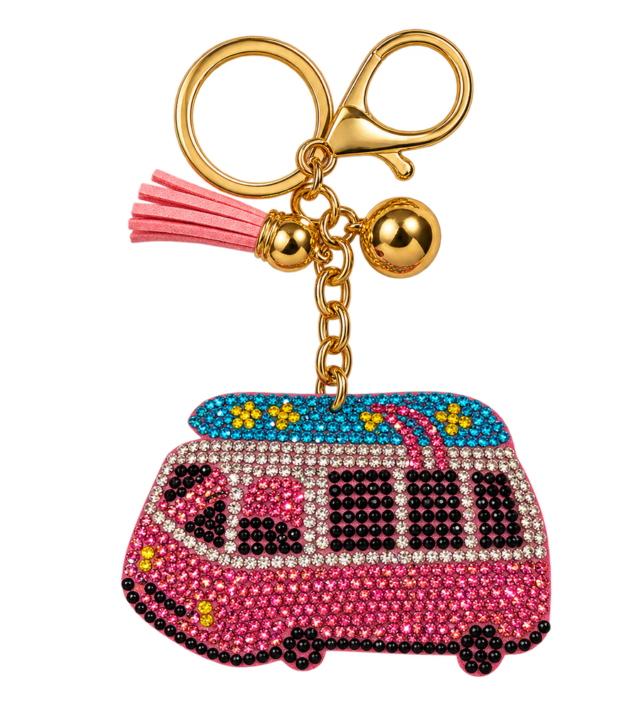 Pink Rhinestone Camper Van Bag Charm