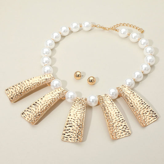 Pearl and Hammered Statement Necklace