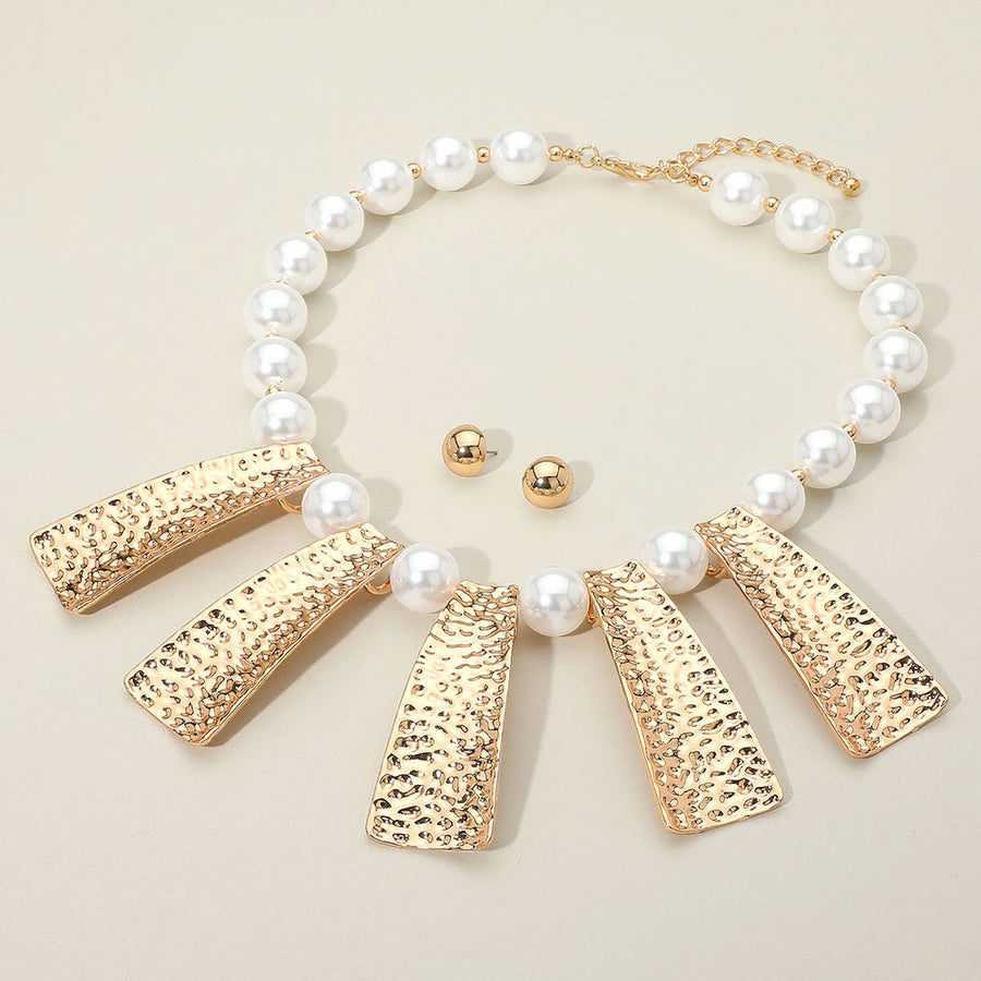 Pearl and Hammered Statement Necklace