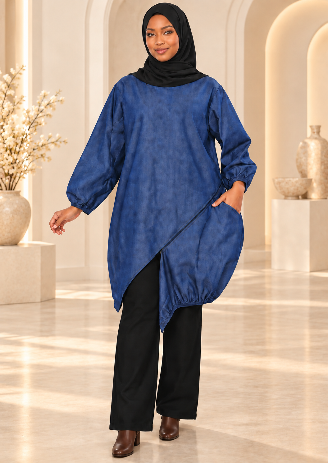 Asymmetrical Denim Balloon Tunic Dress