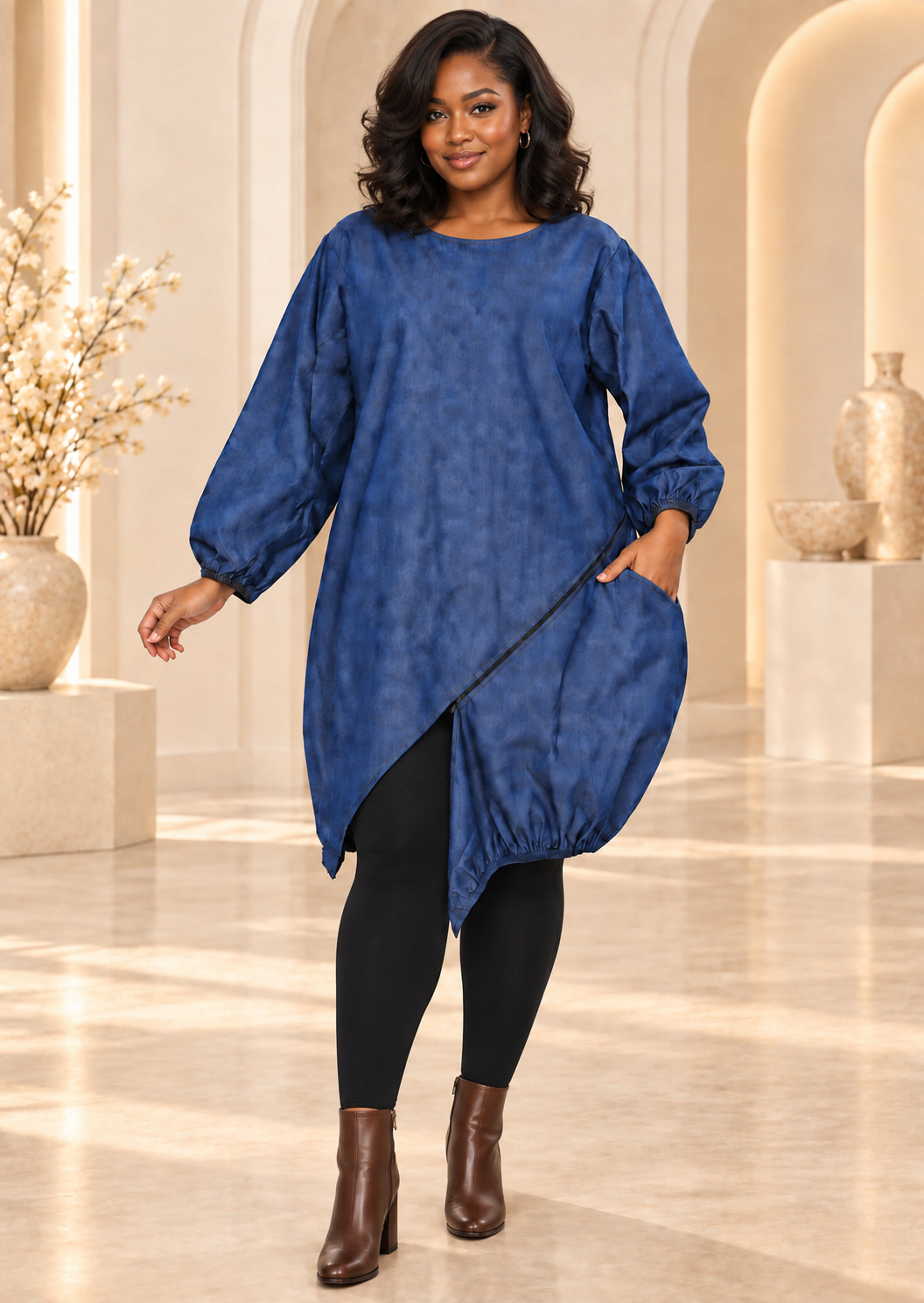 Asymmetrical Denim Balloon Tunic Dress