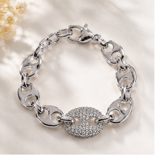 Silver-tone crystal statement link bracelet