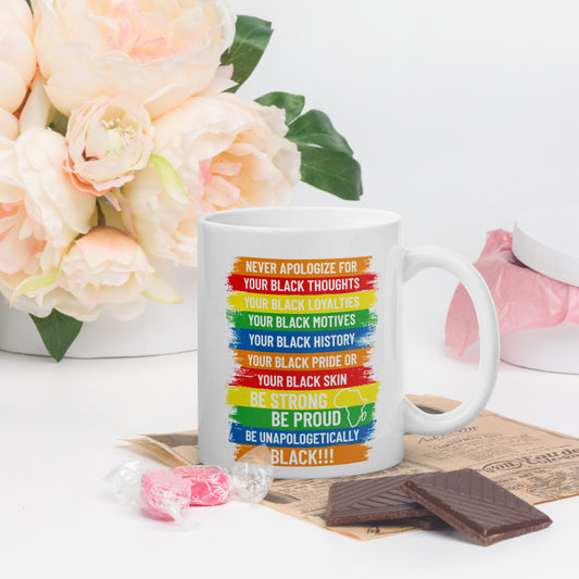 Never apologize coffee mug