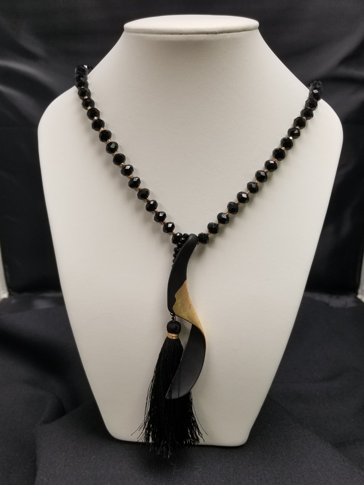 24in Hematite and Gold Abstract Tassle